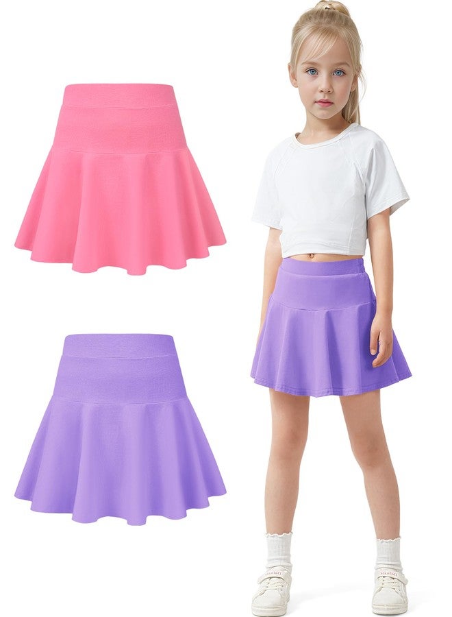 BOOPH 2 Pack Little Girls Athletic Uniform Skorts French Tennis Golf Skirts with Shorts for Toddler Light Purple/Peach 8-9 Years - Image 1